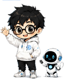 Eeek, the EEEKS Solutions mascot, working on a laptop with his robot friend